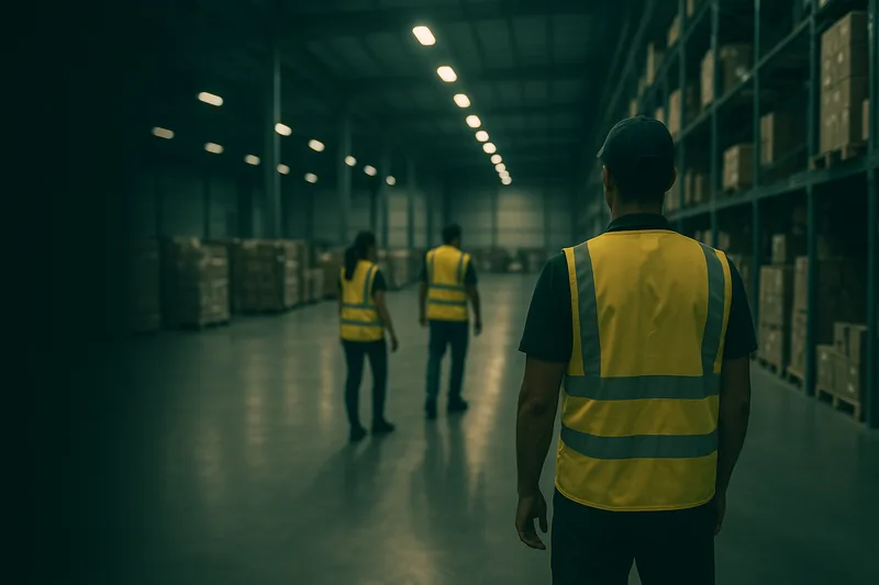 Professionals working in a modern logistics and distribution facility.