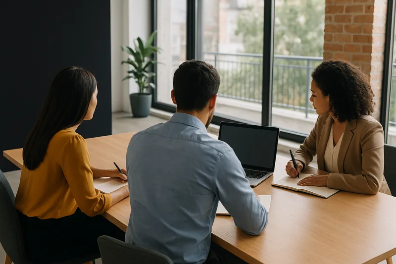 A bilingual sales and marketing team collaborating in a modern office.